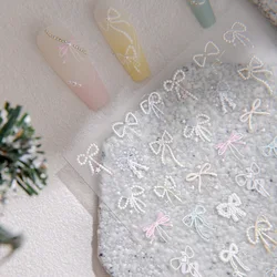 Pegatinas 3D en relieve con lazo blanco y nudo de mariposa amor