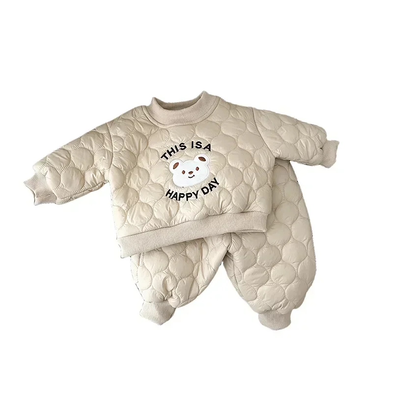 Conjunto de invierno para bebé con osito animado estilo coreano de felpa - imagen 4