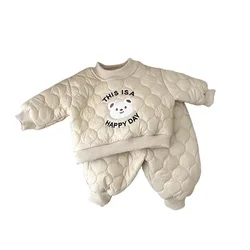 Conjunto de invierno para bebé con osito animado estilo coreano de felpa