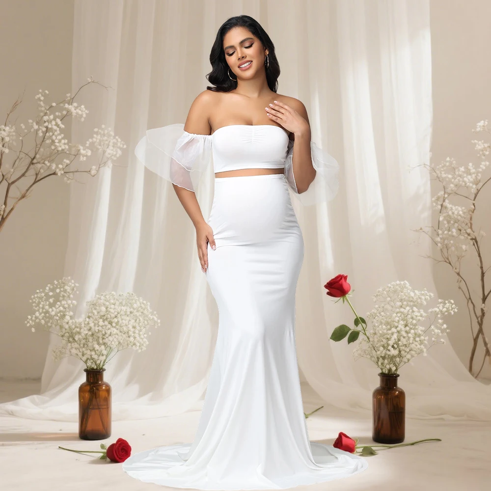 Conjunto maternidad blusa organza y vestido maxi sirena foto bebé - imagen 5