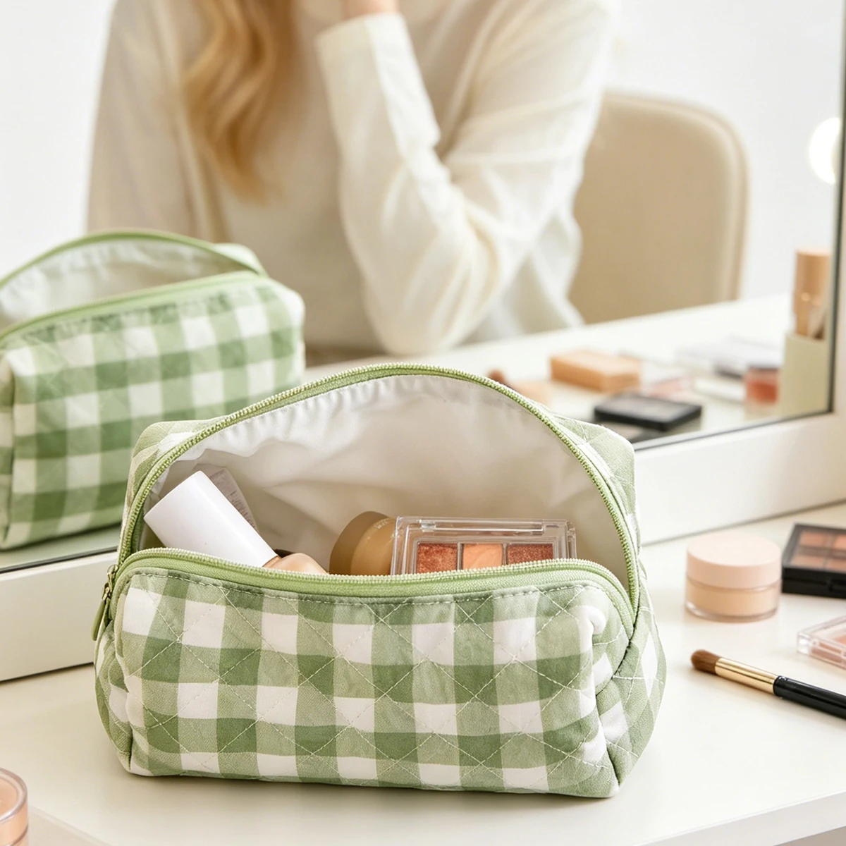 Elinfant bolsa de maquillaje acolchada floral para viaje organizadora - imagen 2