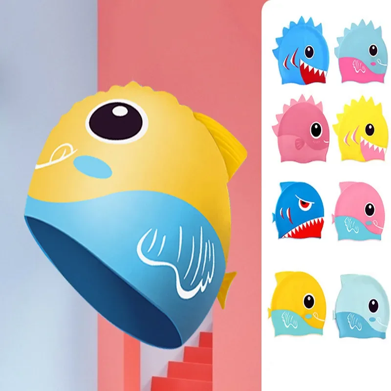 Gorro de natación de silicona con forma de tiburón