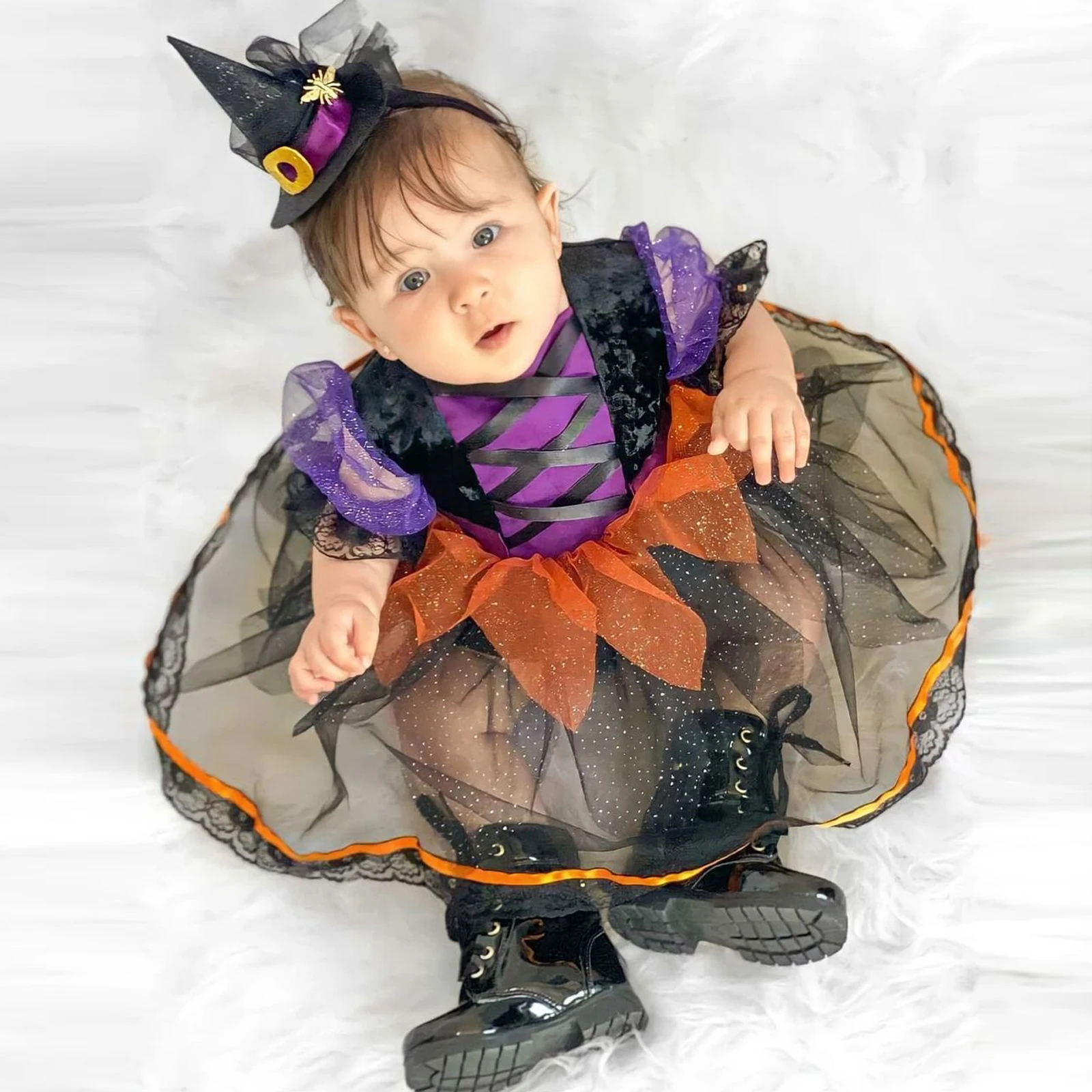 VISgogo Vestido mameluco Halloween niña tul mangas abullonadas - imagen 5