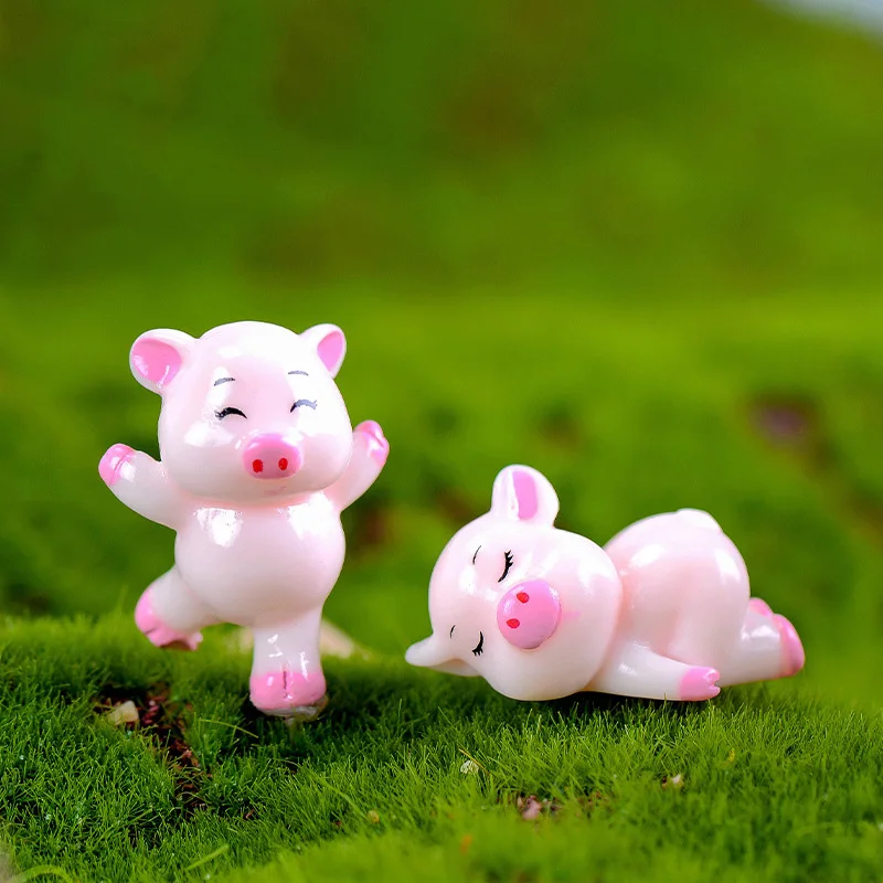 Estatuilla infantil de cerdito con musgo y hadas – Figura decorativa - imagen 4