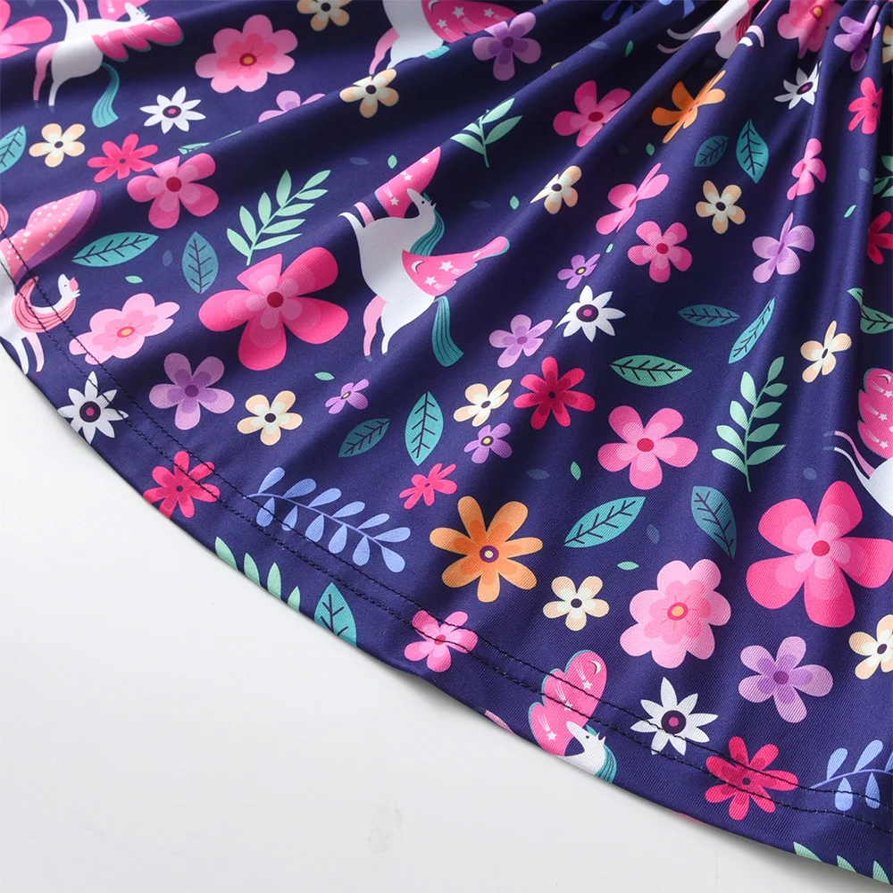 DXTON Vestido de algodón para niña con flores y unicornio – Verano