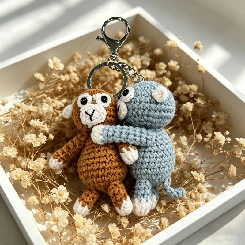 Llavero de mono boxeador tejido a mano – regalo artesanal único - imagen 3