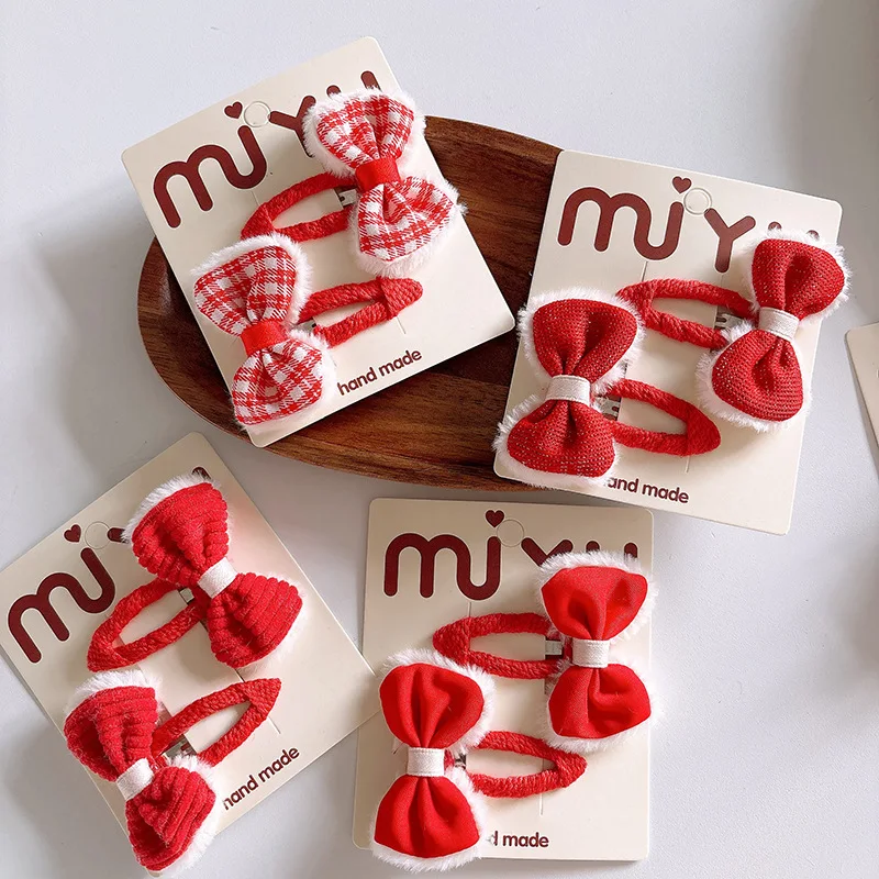 Pinzas flores terciopelo rojo para niñas - Pasadores lazo - imagen 3