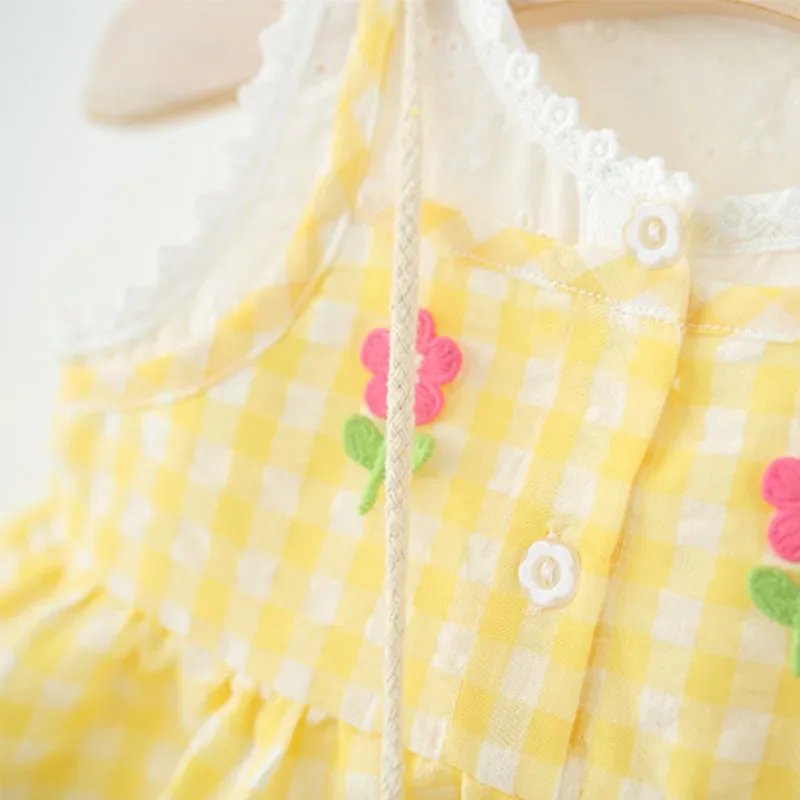 Vestido de verano princesa amarillo con estampado floral y bolsa - imagen 2