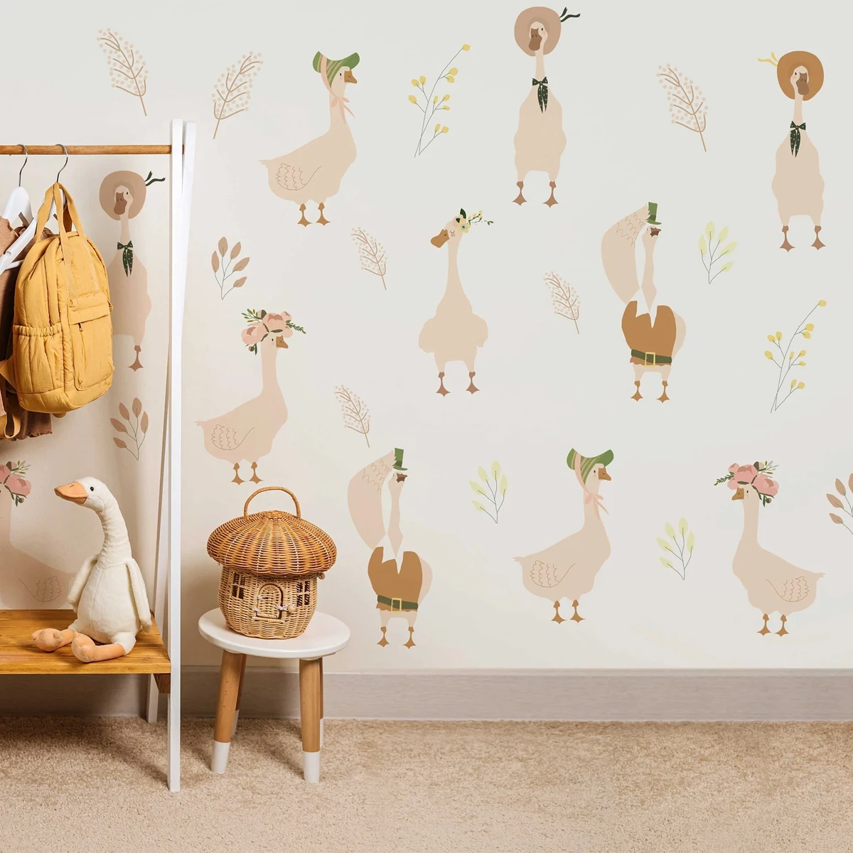 Pegatina pared infantil bohemia cálida con gansos para habitación - imagen 4