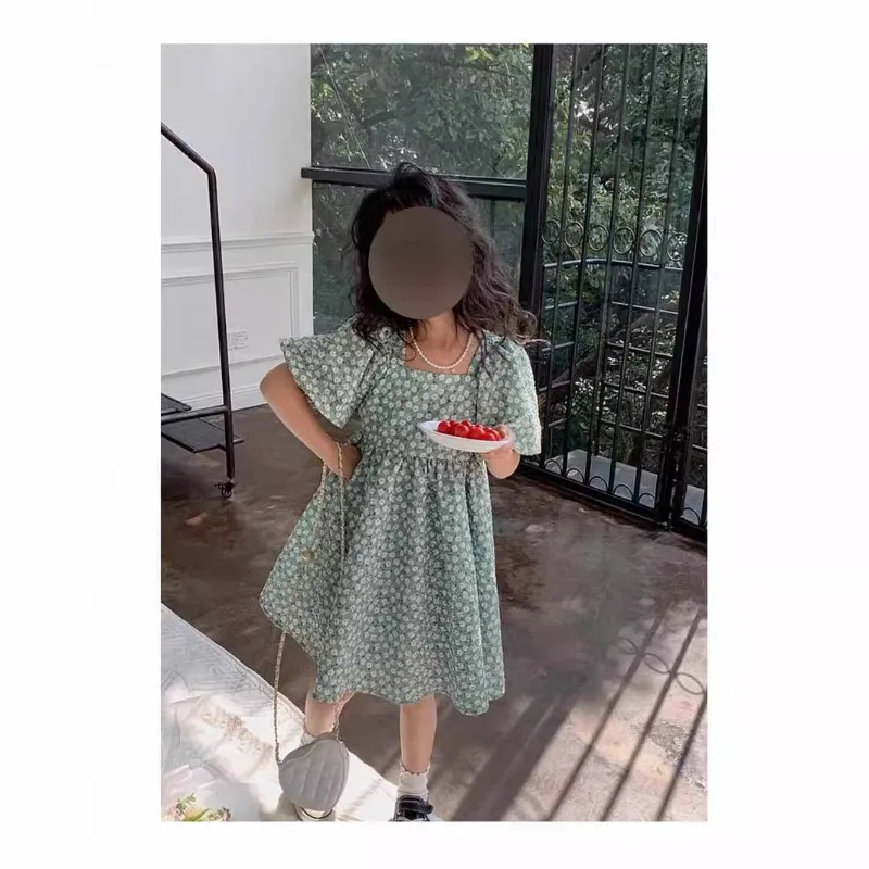 Vestido de niña con mangas abullonadas y estampado floral tipo princesa - imagen 3
