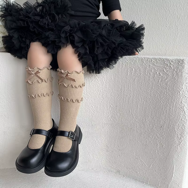 Calcetines de media pantorrilla con lazo para niña – Algodón suave - imagen 2