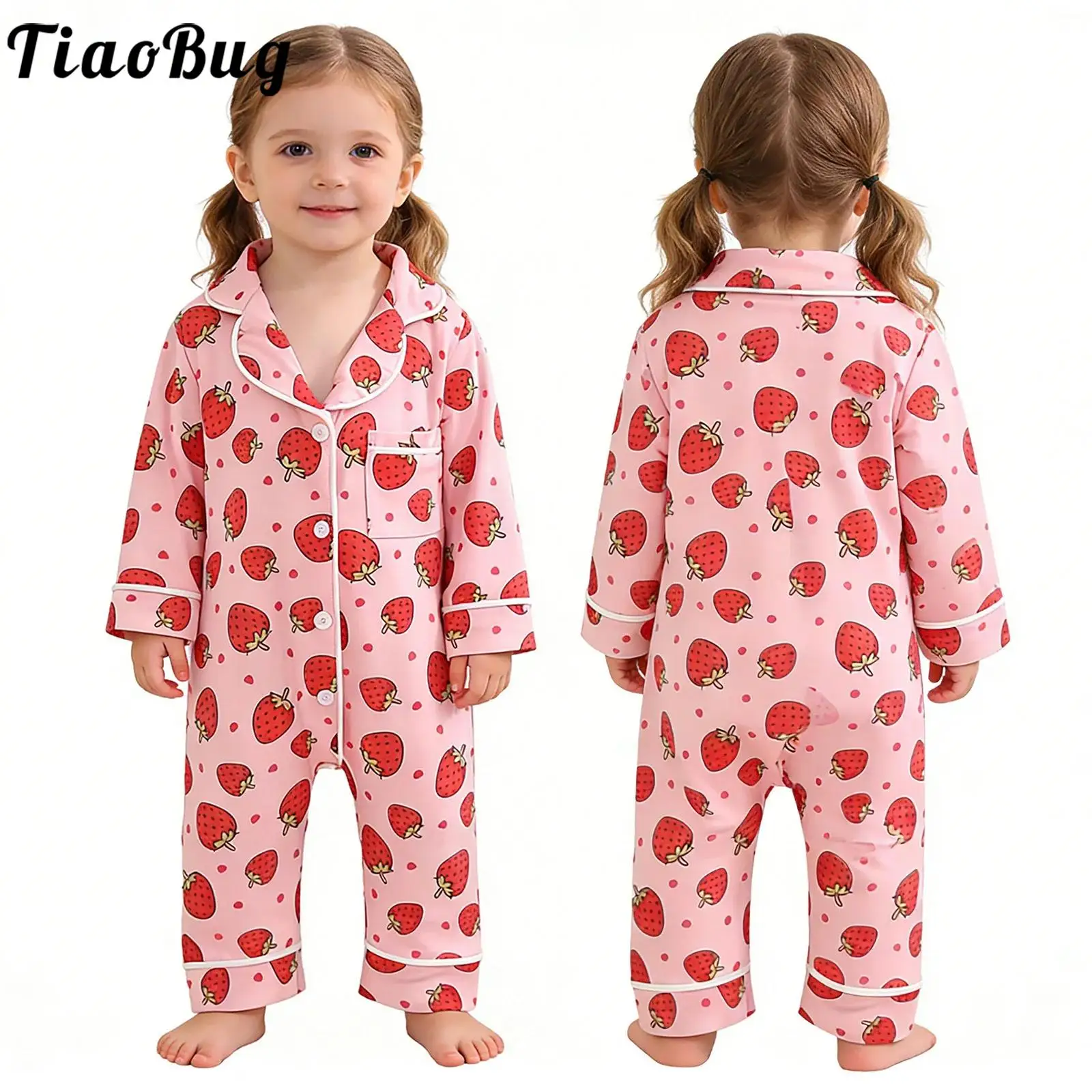 Pijama mono infantil niña estampado fresa con lazo y botones - imagen 5