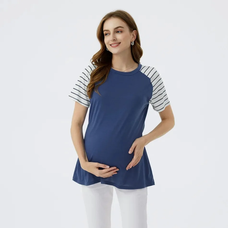 Blusa de embarazo elegante con manga corta a rayas