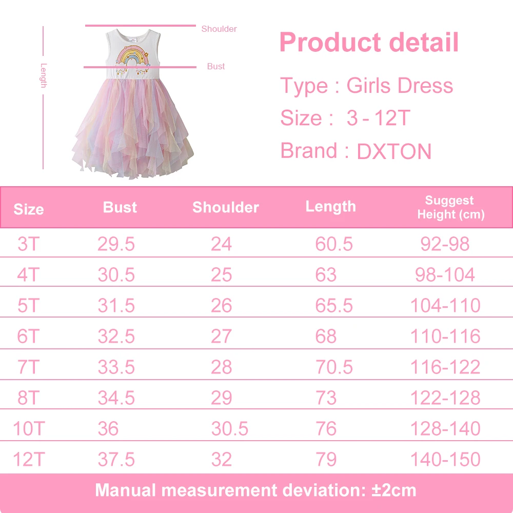 Vestido infantil arcoíris para cumpleaños de DXTON