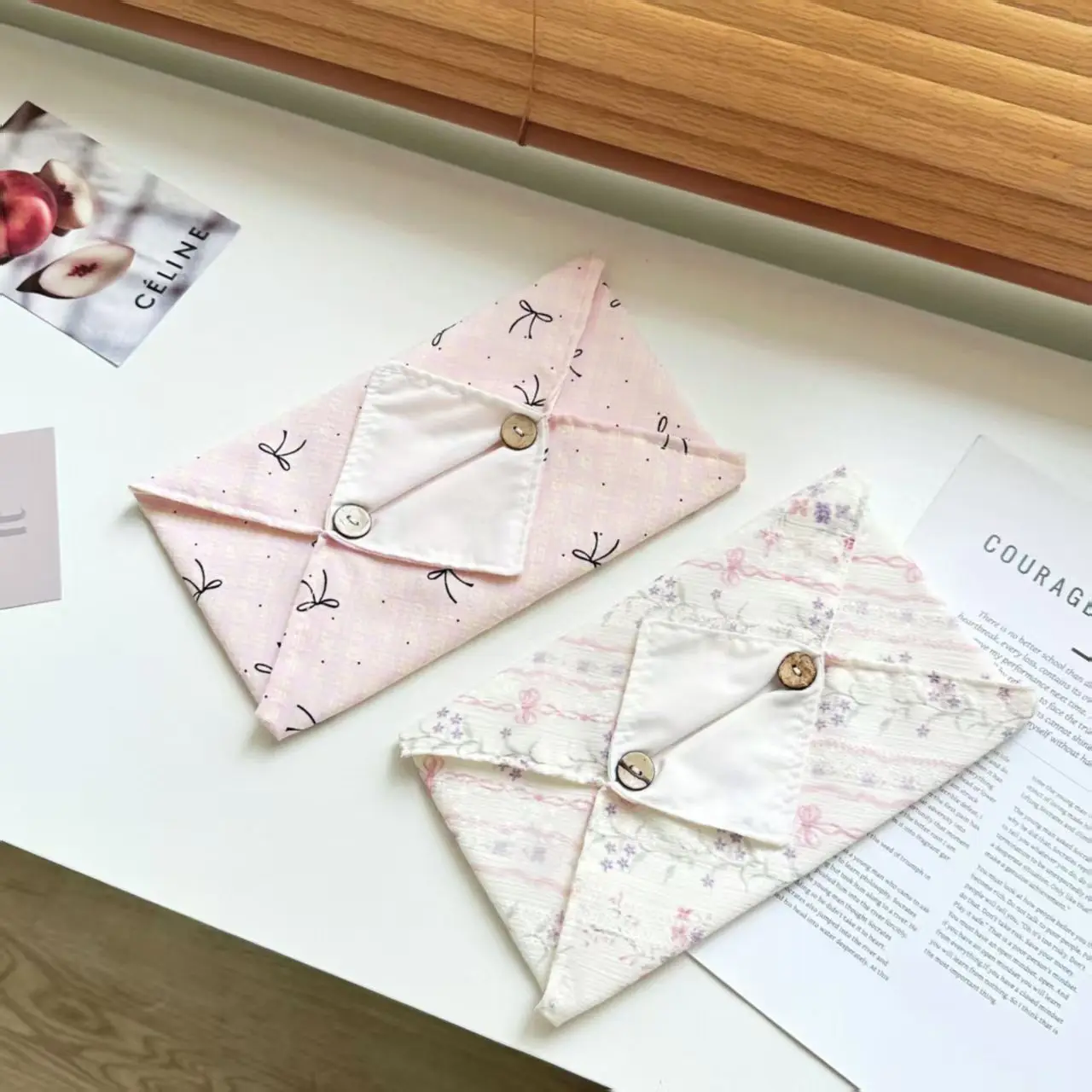 Porta pañuelos de tela estilo francés con lazo rosa estampado - imagen 5