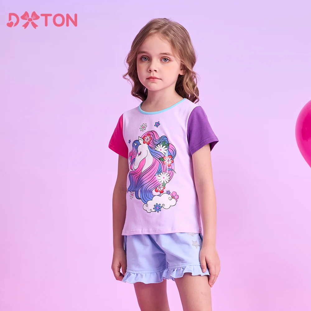 DXTON Camiseta niña manga corta algodón unicornio floral verano - imagen 4
