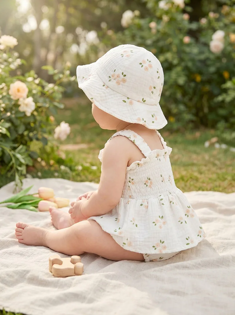 Body veraniego de bebé con flores, tirantes finos y gorro incluido - imagen 2