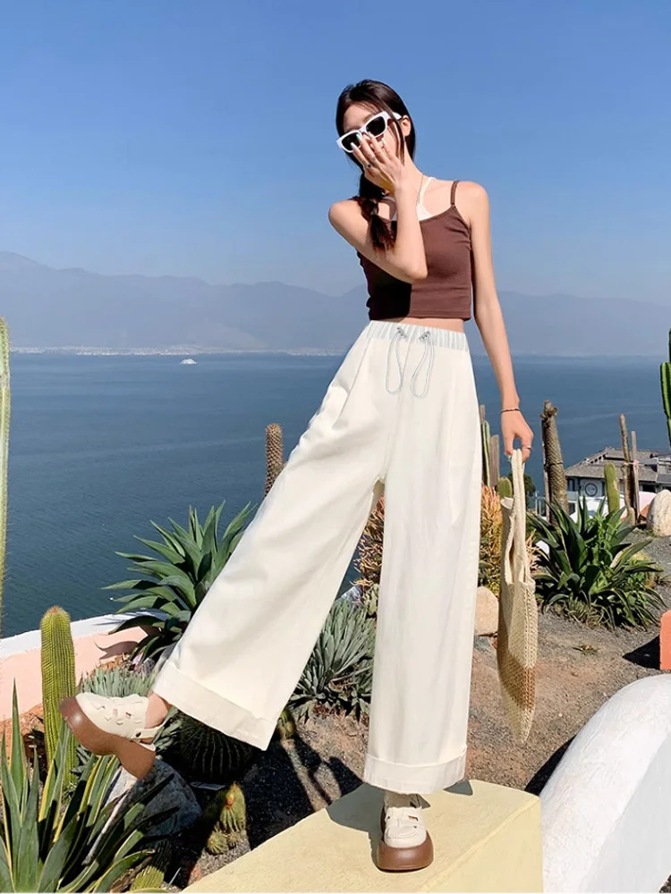 Pantalones maternidad pierna ancha holgados cintura elástica verano - imagen 4