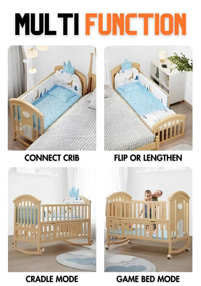 Cuna portátil de madera maciza multifunción para bebés y niños