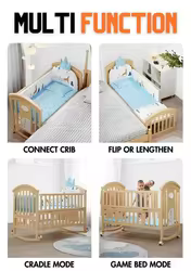 Cuna portátil de madera maciza multifunción para bebés y niños