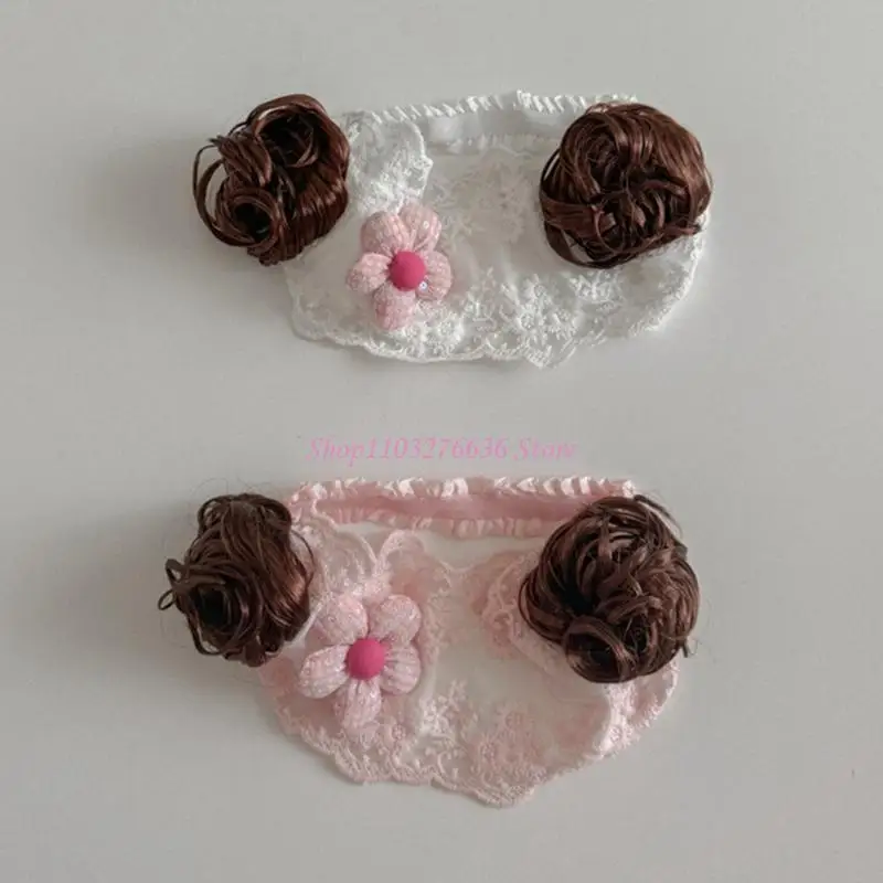 Diadema con moño y flores para niñas pequeñas, peluquín infantil - imagen 3