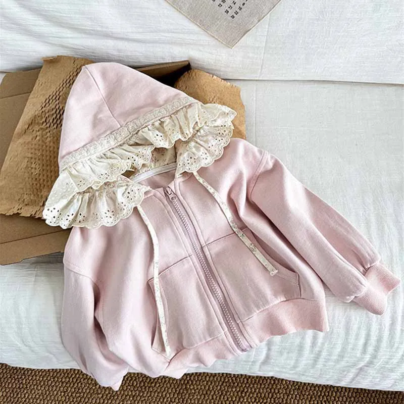 Chaqueta de encaje con cremallera y capucha para niñas primavera - imagen 5