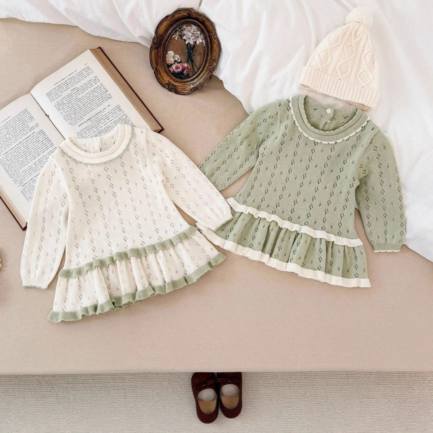 Vestido de verano para niñas en punto con volantes y calado - imagen 2