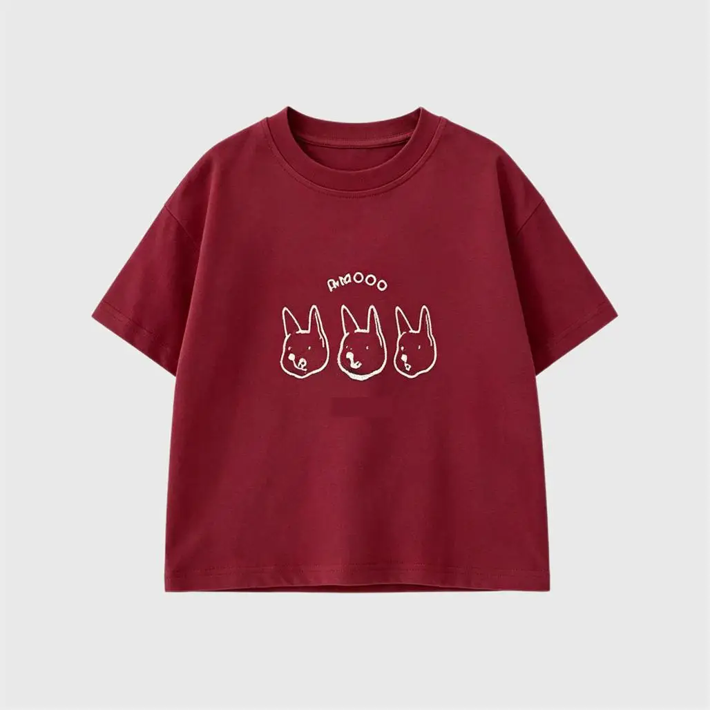 Camiseta básica de verano unisex en beige y rojo, delgada y ligera - imagen 2