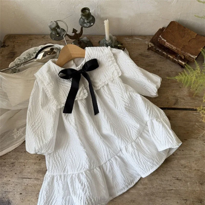 Vestido de niña MILANCEL con lazo y cuello colorblock otoño - imagen 3