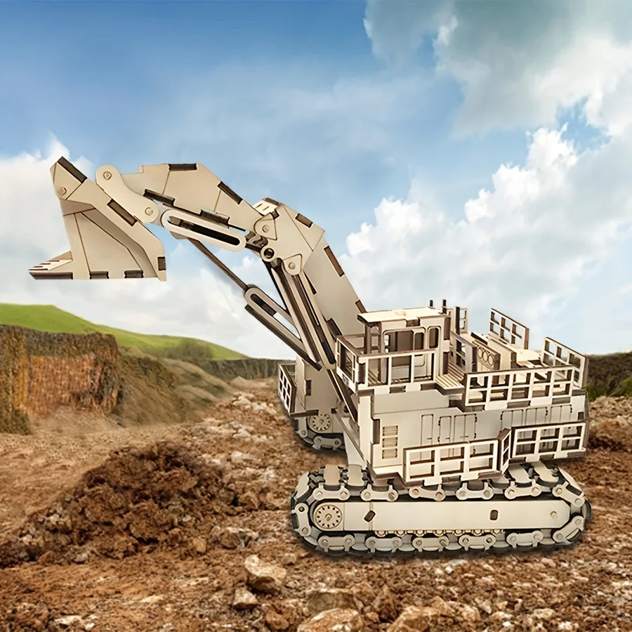 Vista del kit de bulldozer de madera 3D