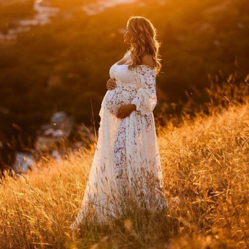 Vestido de maternidad bohemio de encaje largo con tul para fotos - imagen 3