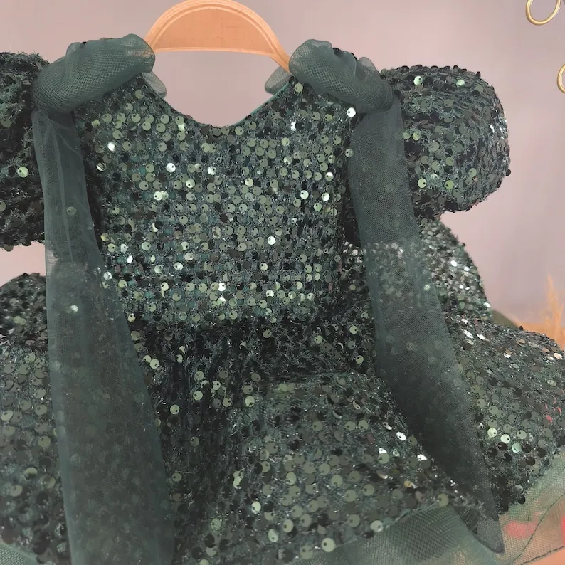 Vestido de tul con lentejuelas verde esmeralda para niña - imagen 5