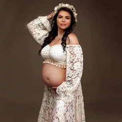 Vestido de embarazo boho con encaje y volantes para fotos
