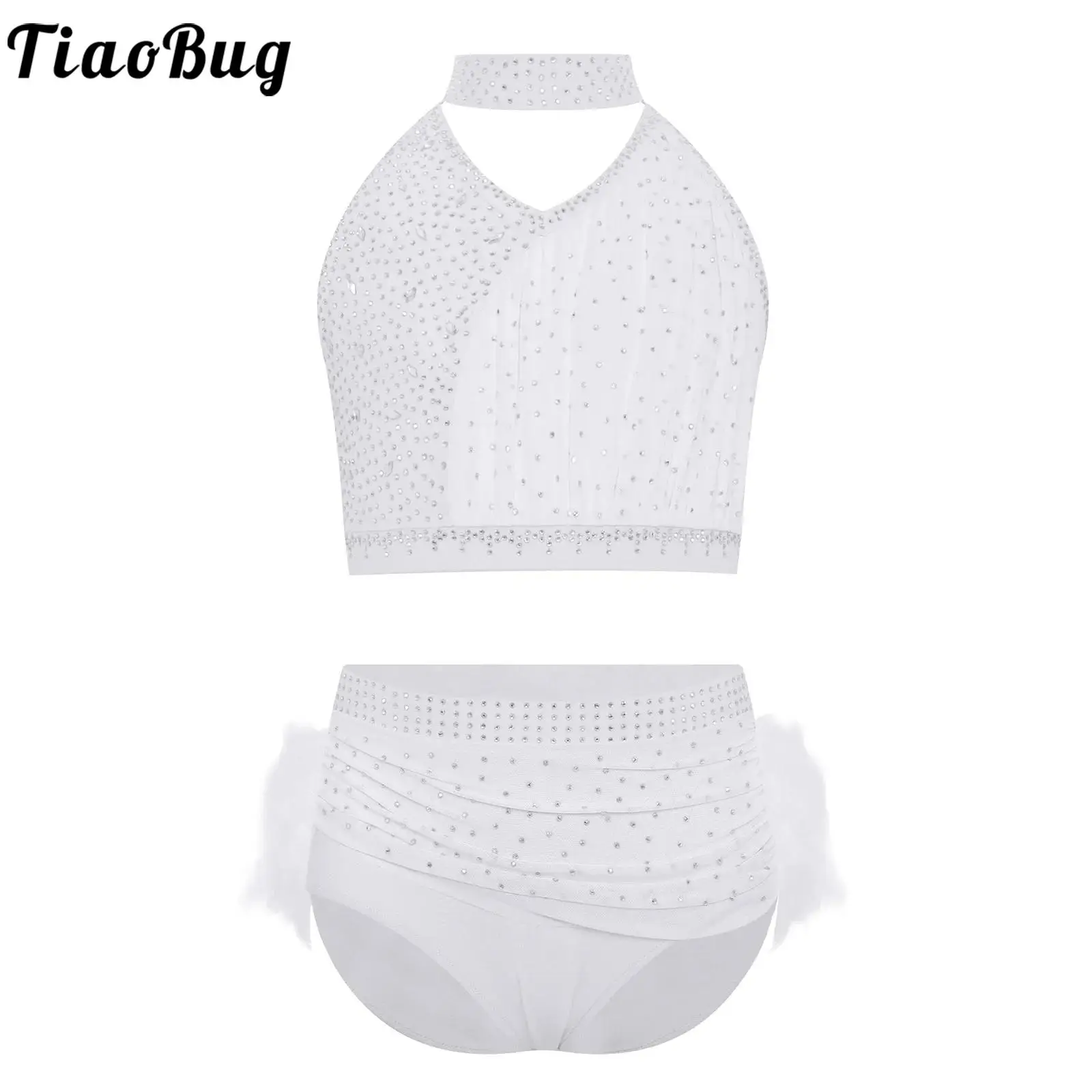 Traje de ballet para niña con top corto de pedrería - imagen 4