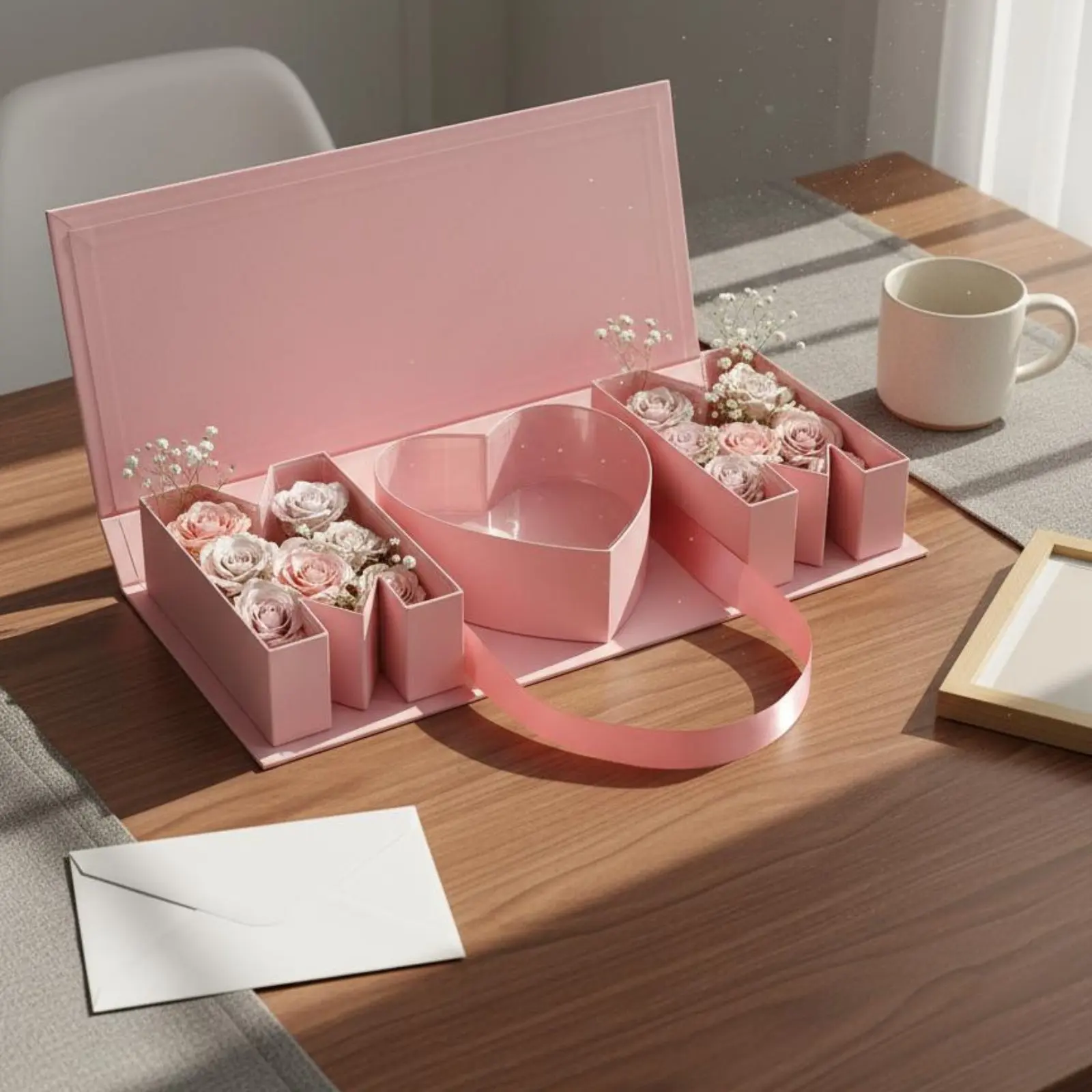 Caja de regalo para el Día de la Madre floral elegante con cinta - imagen 3