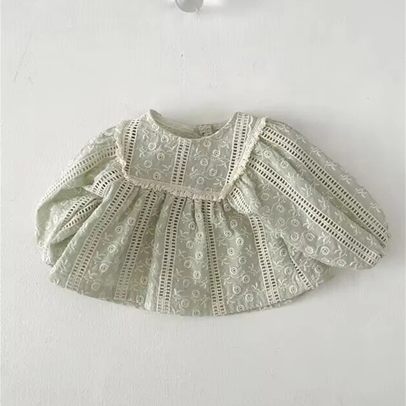 Blusa de encaje para niña otoñal con mangas abullonadas - imagen 3