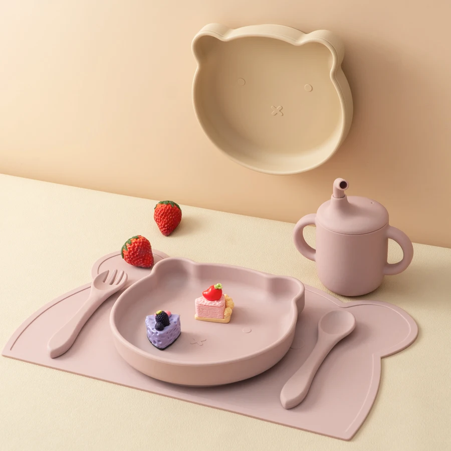 Vajilla de silicona para bebé: set cena con cuenco, plato y cubiertos
