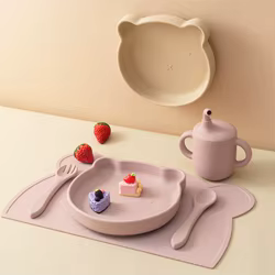 Vajilla de silicona para bebé: set cena con cuenco, plato y cubiertos
