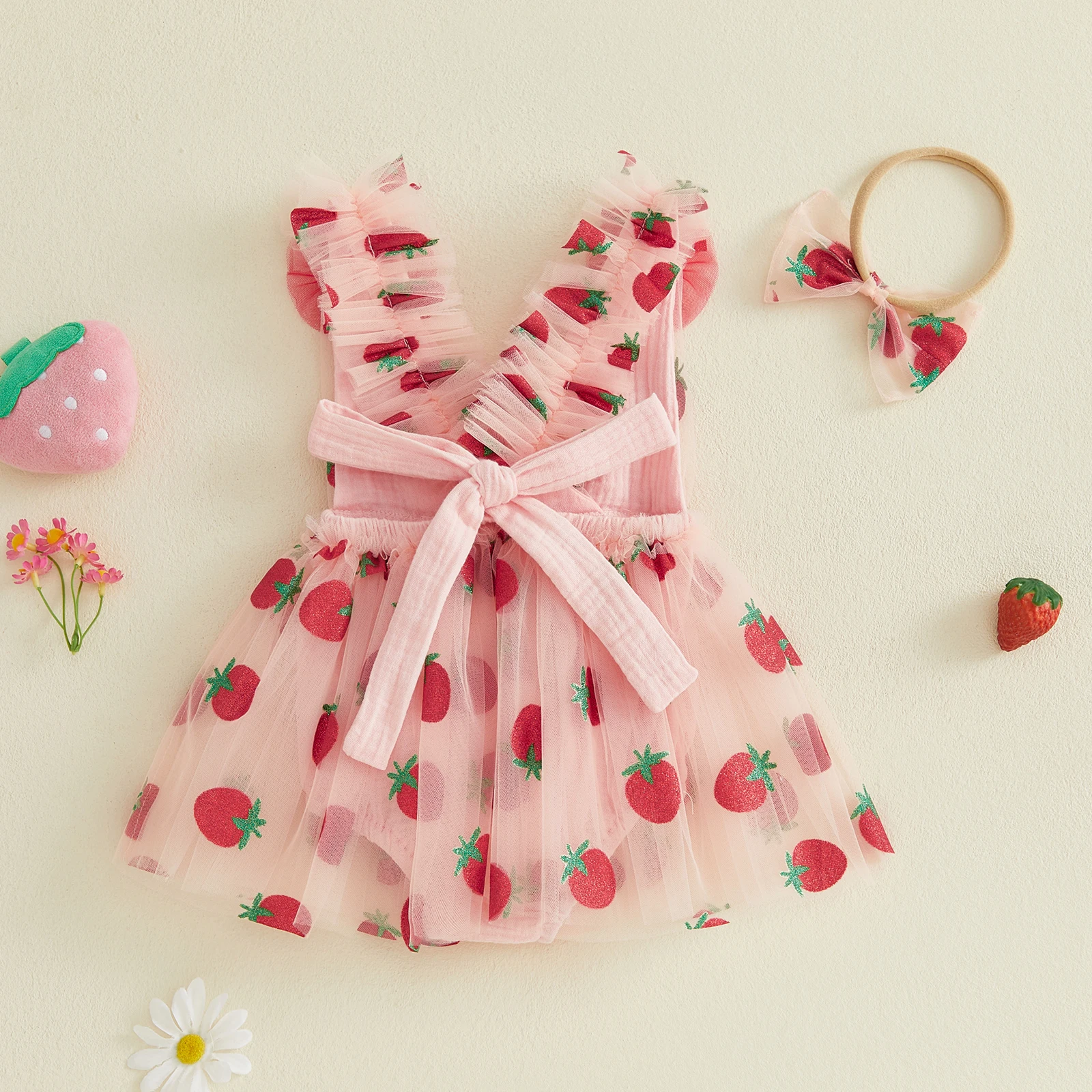 Conjunto recién nacido vestido sin mangas de fresas con purpurina - imagen 2