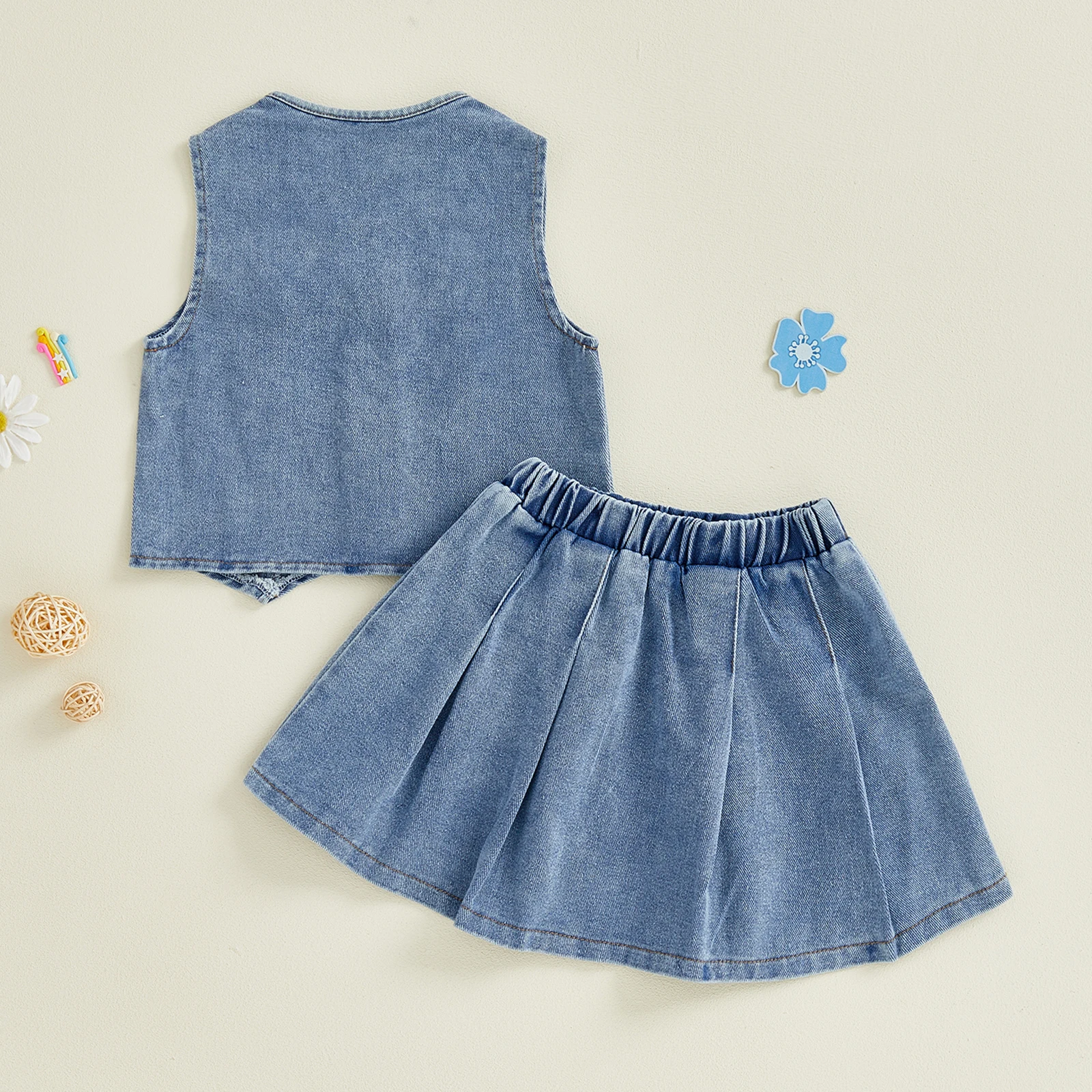 Tregren Conjunto falda vaquera niña con chaleco y botones - imagen 4