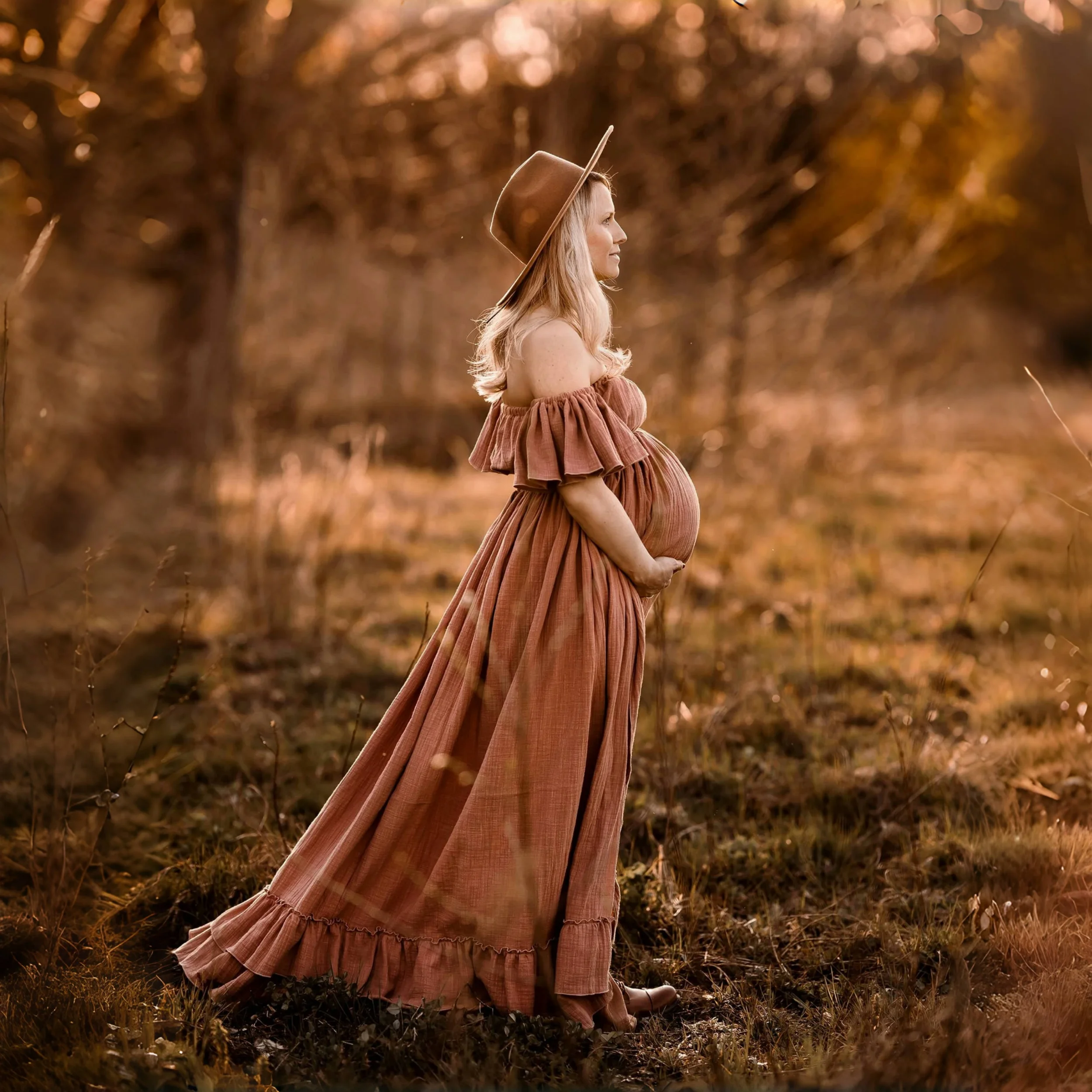 Vestido de maternidad bohemio de algodón para sesión fotográfica