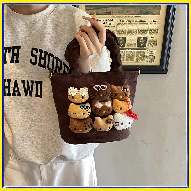 Bolso bandolera de peluche con dibujo animado y pana para niñas