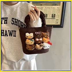 Bolso bandolera de peluche con dibujo animado y pana para niñas