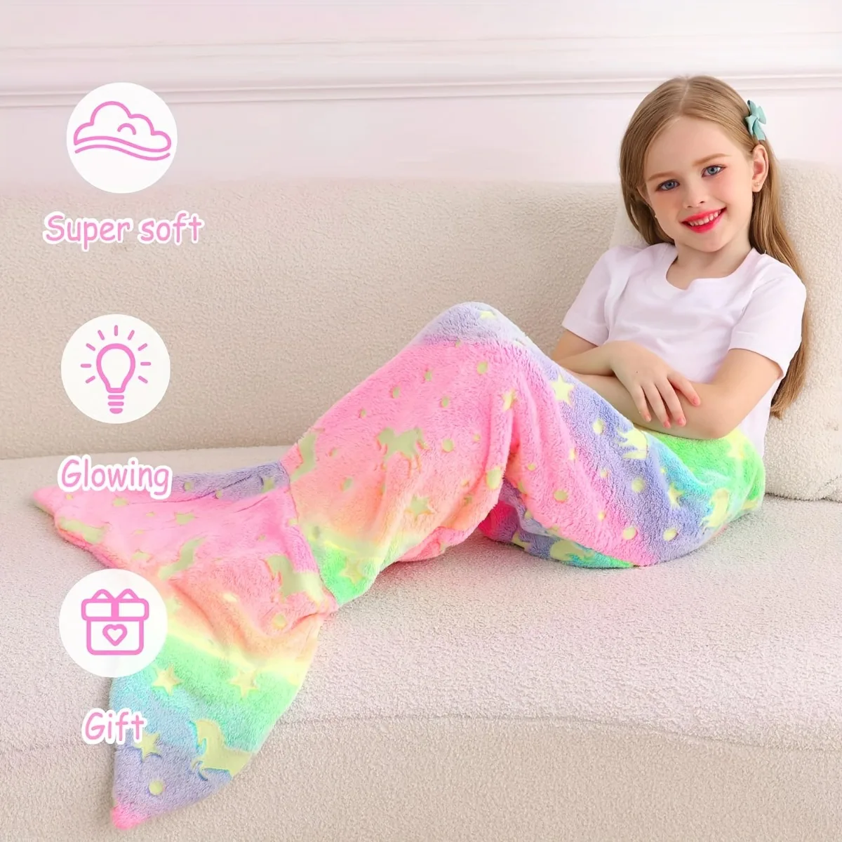 Manta de unicornio arcoíris – Suave y brillante para niñas