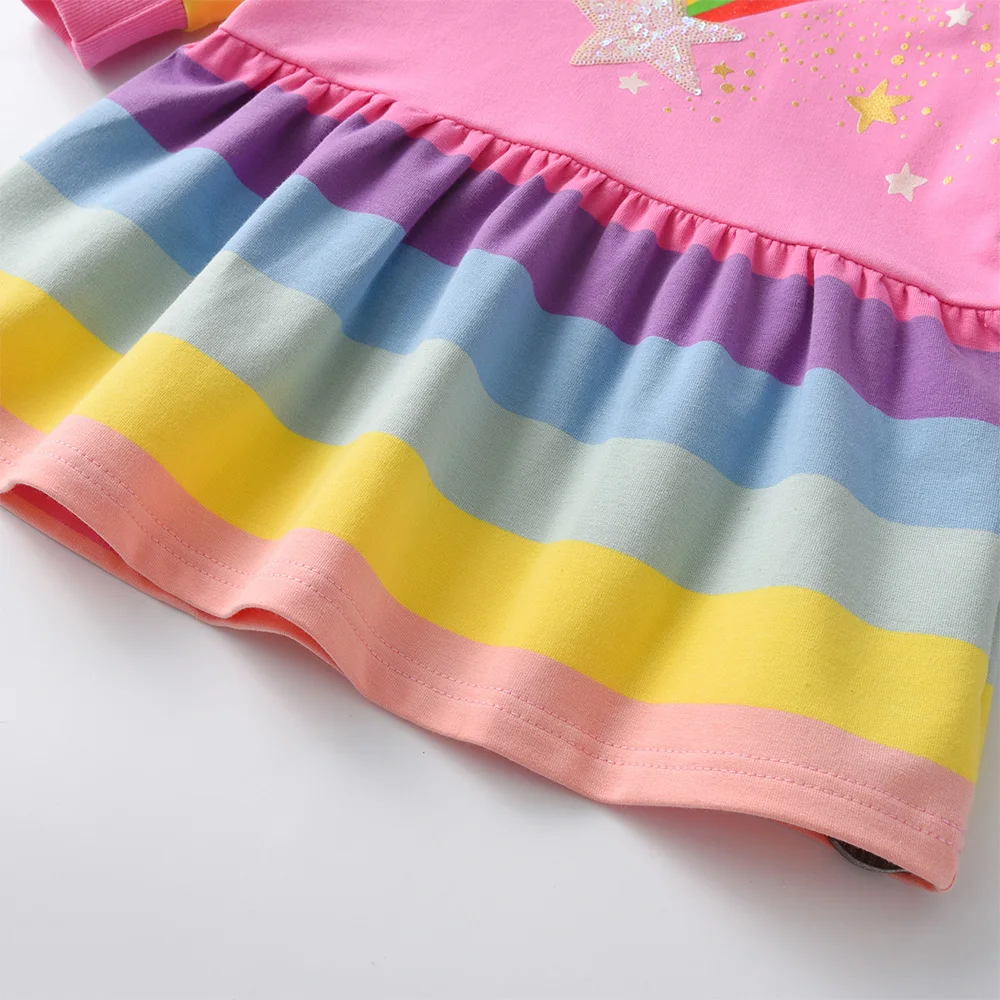 DXTON vestido de niña a rayas arcoíris manga larga algodón - imagen 2