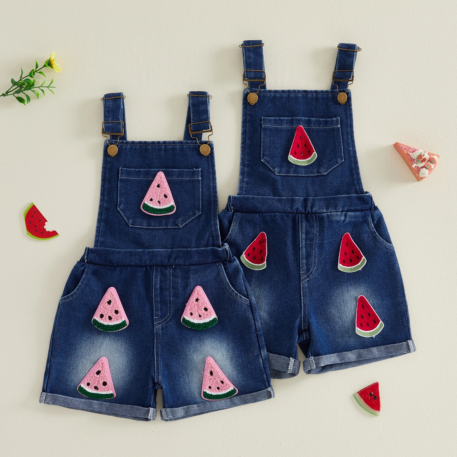 Peto vaquero estampado fresa y melón para niñas: tirantes ajustables - imagen 4