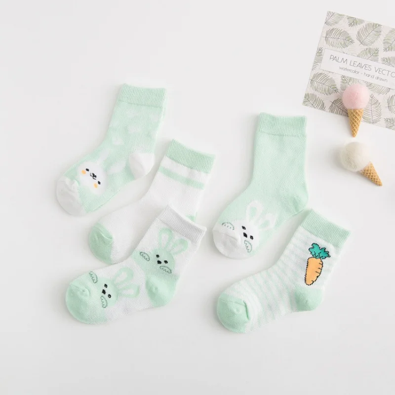 Calcetines altos de algodón para niños conejos malla transpirable