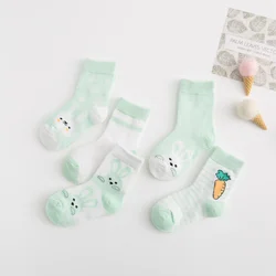 Calcetines altos de algodón para niños conejos malla transpirable