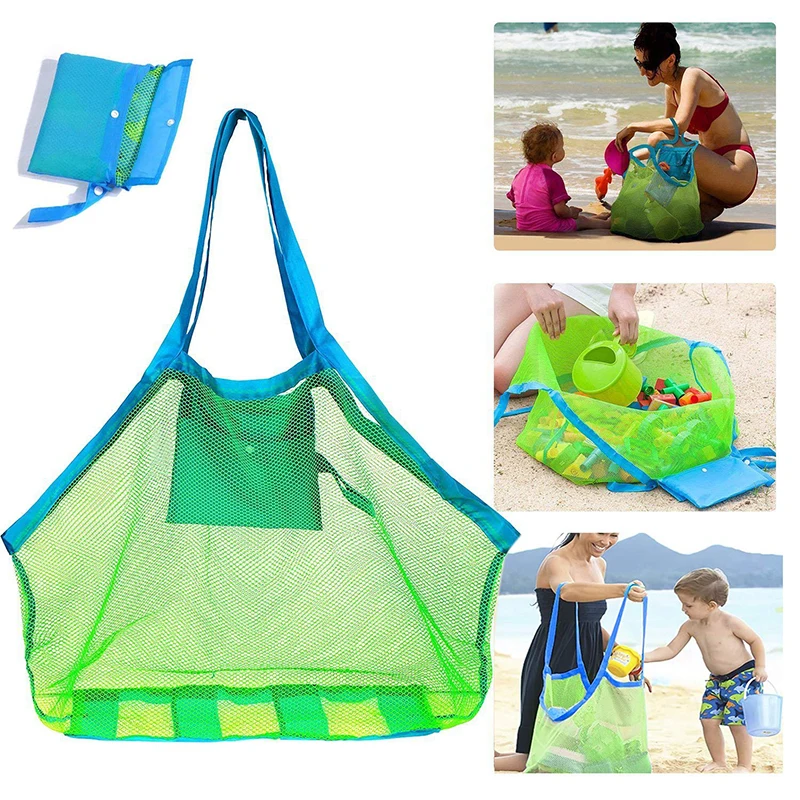 Bolsa de playa de malla portátil para juguetes de baño y toallas