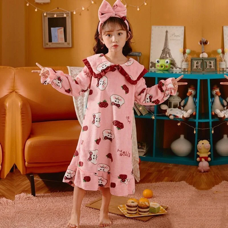 Camisón de lana para niñas – Coral cálido manga larga invierno - imagen 2
